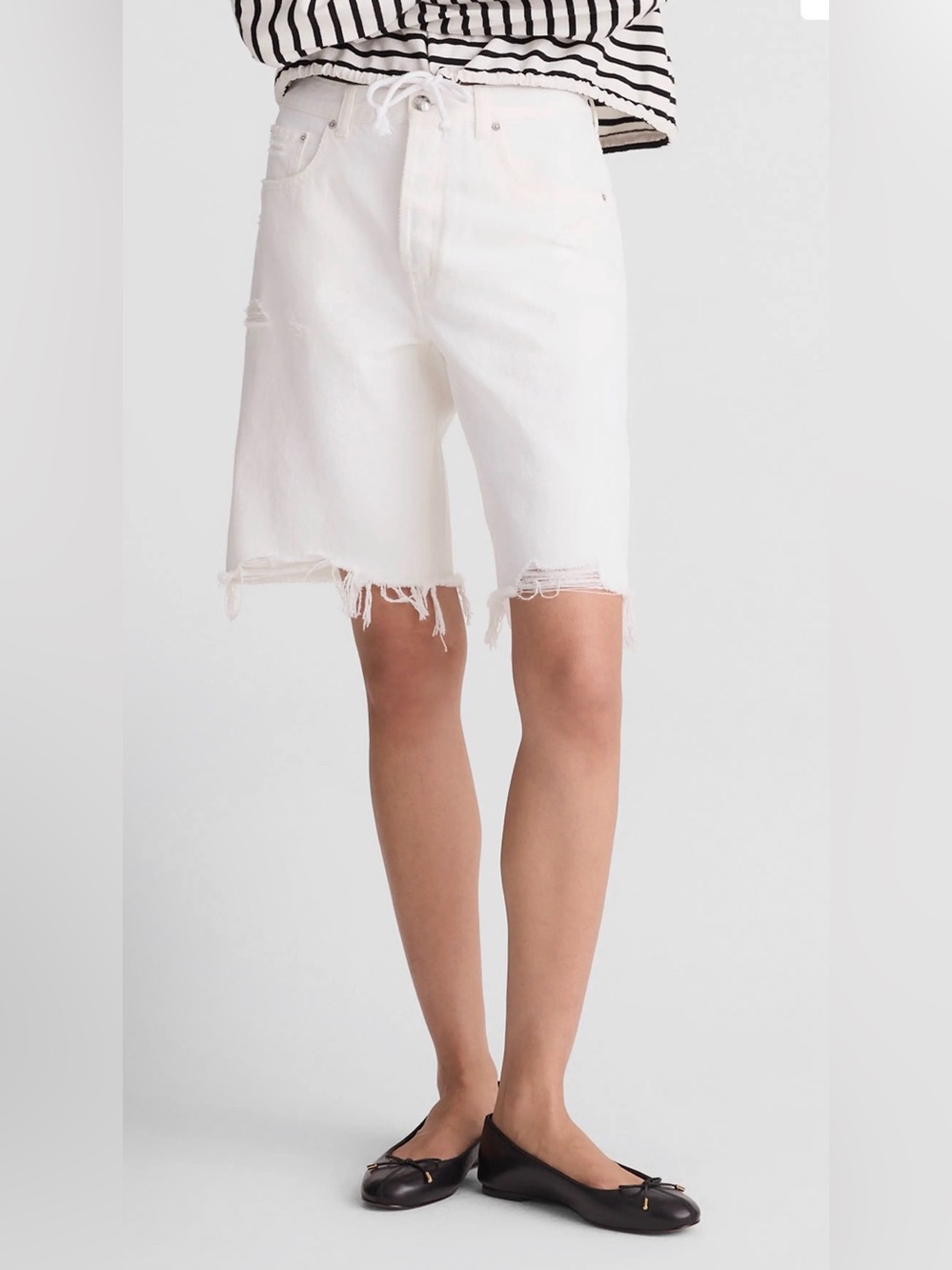 NWT Madewell White Distressed Bermuda Denim Shorts